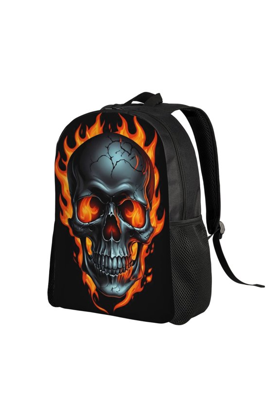 Flame Metal Skull Print Backpack with Padded 15-inch Laptop Sleeve- Spacious and Durable Daypack for Work and Travel
