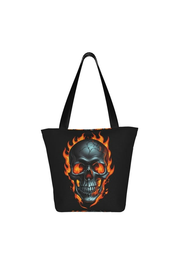 Flame Metal Skull Print Shoulder Bag for Women, Polyester Crossbody Purse Lightweight Handbag for Daily Travel and Casual Use