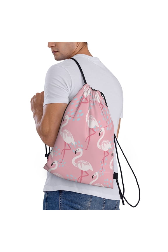Flamingo Print Drawstring Backpack Bag Sport Gym Sackpack Heavy Duty String Backpack for Men Women