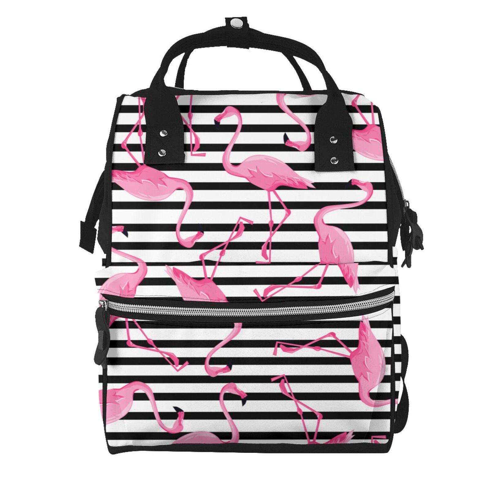 Ratiio Flamingos Mummy Backpack - Waterproof Twill Canvas, Large Capacity Diaper Bag with Multiple Pockets and Adjustable Straps