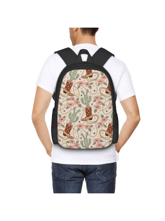 Floral Cowboy Boots Backpack for Men and Women - Durable 600D Oxford Cloth -Large Capacity, Water-Resistant School, Travel, and Hiking Bag