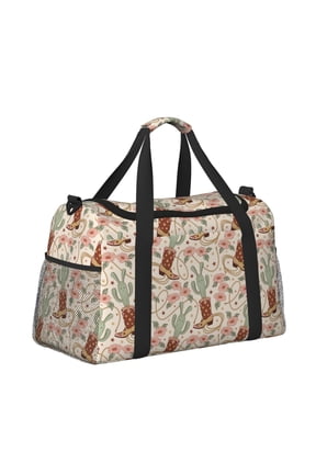 Floral Cowboy Boots Pattern Hand Travel Bag, Weekender Carry On for Women Men, Sports Gym Bag, Workout Duffel Bag, Overnight Shoulder Bag fit 15.6 Inch Laptop