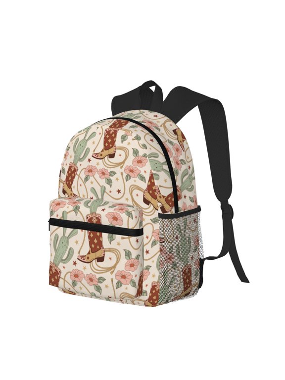 Floral Cowboy Boots Print Casual Backpack for Men and Women, Water Resistant Oxford Fabric School Bag Lightweight Travel Daypack