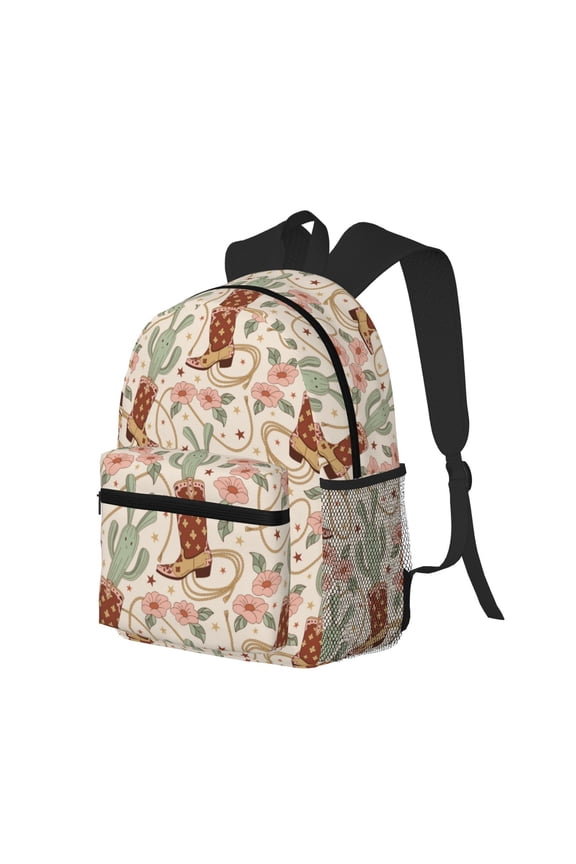 Floral Cowboy Boots Print Casual Backpack for Men and Women, Water Resistant Oxford Fabric School Bag Lightweight Travel Daypack