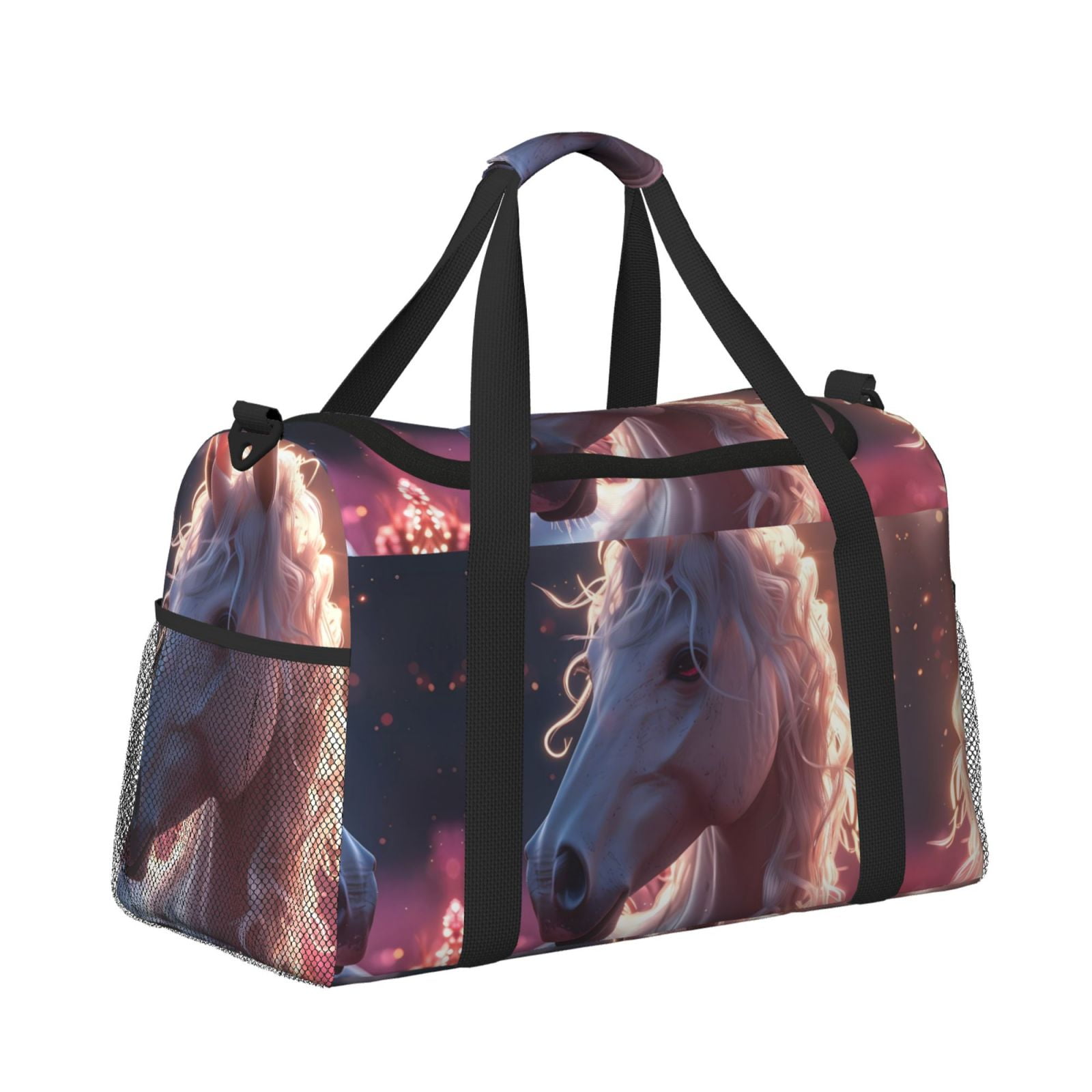 Ratiio Flower White Horse Pattern Hand Travel Bag, Weekender Carry On ...