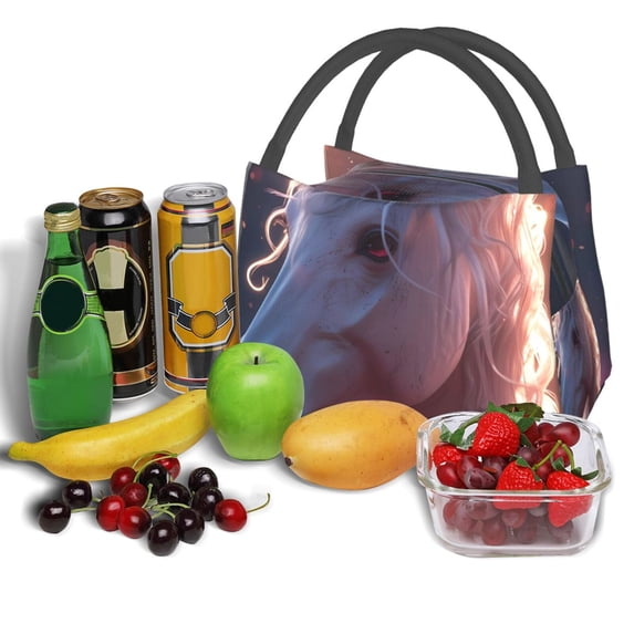 Ratiio Flower White Horse Pattern Portable Insulation Lunch Bag, Insulated Food Delivery Bag, Meal Grocery Tote Insulation Bag Large Capacity Reusable Warming Bag