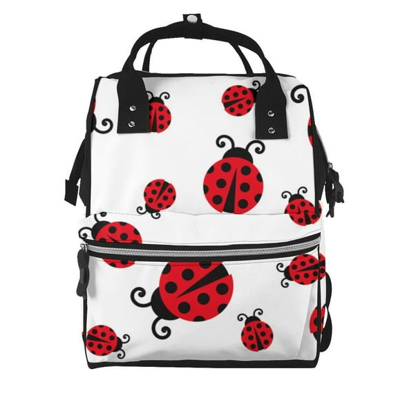 Ratiio Fly Flying Ladybug Mummy Backpack - Waterproof Twill Canvas, Large Capacity Diaper Bag with Multiple Pockets and Adjustable Straps