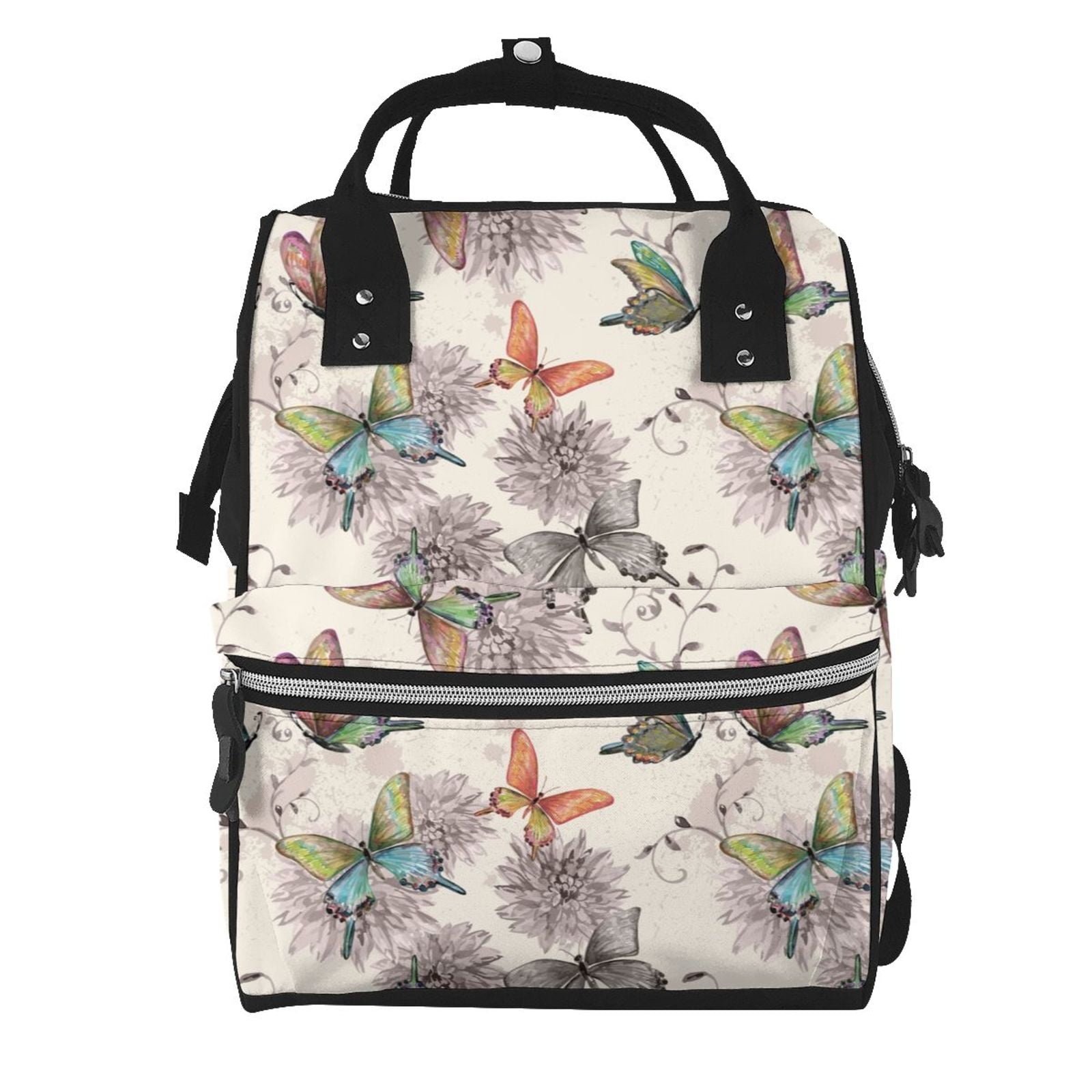 Ratiio Flying Butterflies-1 Mummy Backpack - Waterproof Twill Canvas, Large Capacity Diaper Bag with Multiple Pockets and Adjustable Straps