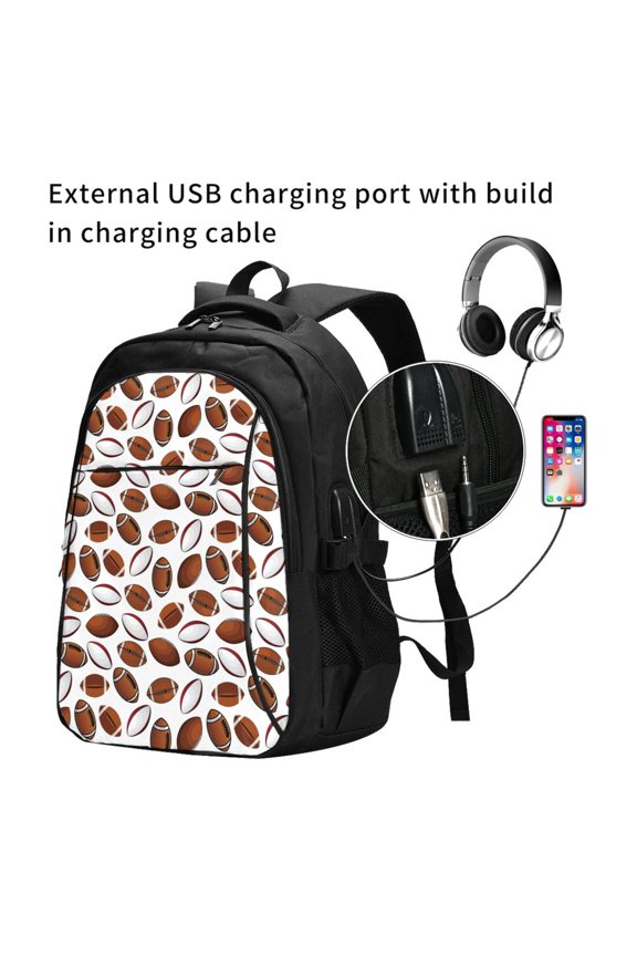 Football Print Travel Laptop Backpack,Slim Sturdy Laptops Backpack with USB Charging Port, Water Resistant College School Computer Bag