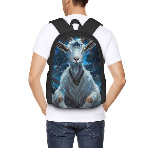 Ratiio Forest Meditating Goat Backpack for Men and Women - Durable 600D Oxford Cloth -Large Capacity, Water-Resistant School, Travel, and Hiking Bag