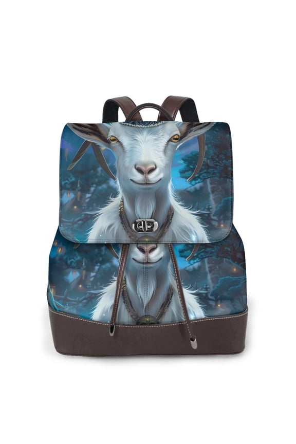 Forest Meditating Goat Pattern Womens Backpack Purse Leather Backpack Purse for Women Travel Fashion Backpack Designer Ladies Shoulder Bags