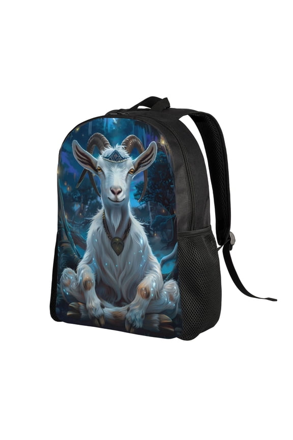Forest Meditating Goat Print Backpack with Padded 15-inch Laptop Sleeve- Spacious and Durable Daypack for Work and Travel