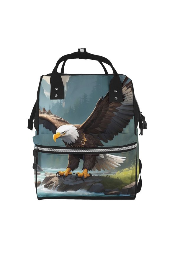 Forest River Bald Eagle Mummy Backpack - Waterproof Twill Canvas, Large Capacity Diaper Bag with Multiple Pockets and Adjustable Straps