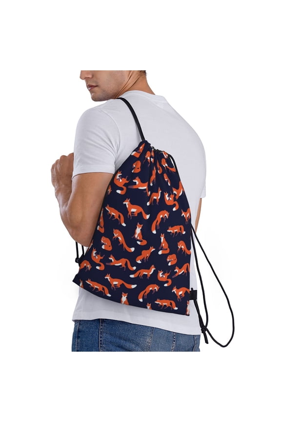 Foxes In Different Poses Print Drawstring Backpack Bag Sport Gym Sackpack Heavy Duty String Backpack for Men Women