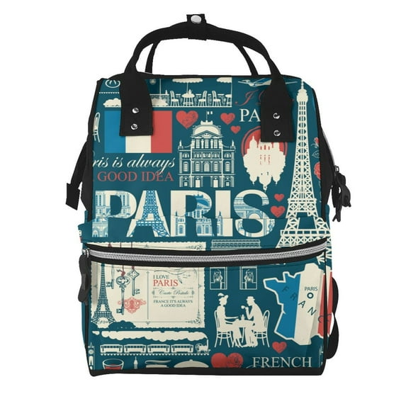 Ratiio France and Paris Mummy Backpack - Waterproof Twill Canvas, Large Capacity Diaper Bag with Multiple Pockets and Adjustable Straps