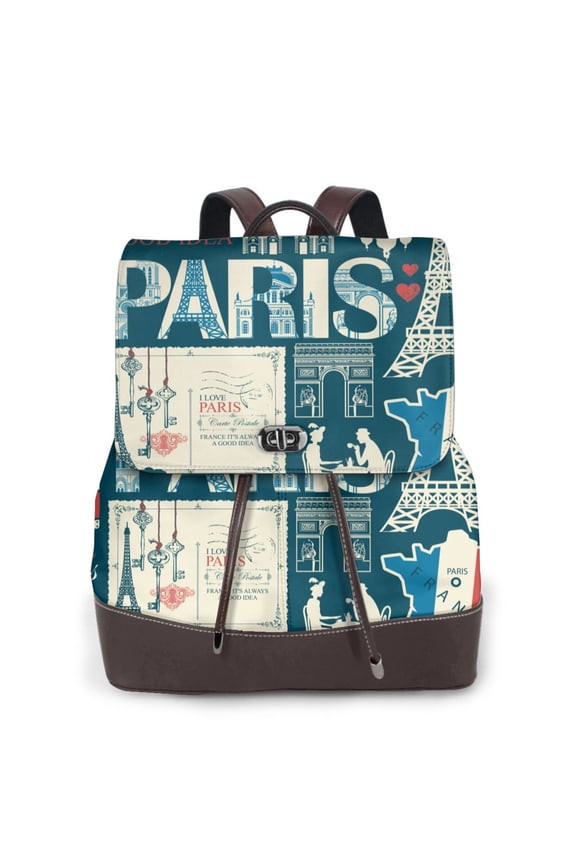 France and Paris Pattern Womens Backpack Purse Leather Backpack Purse for Women Travel Fashion Backpack Designer Ladies Shoulder Bags