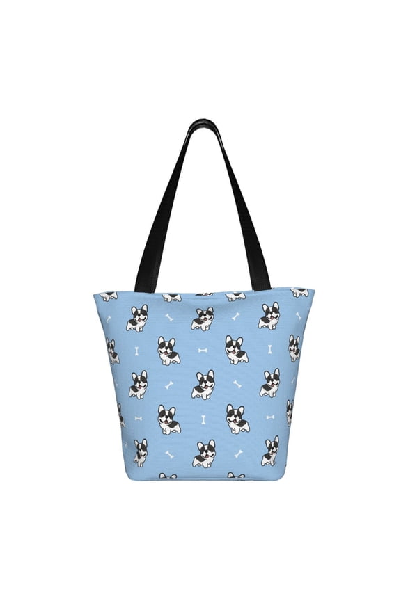 French Bulldog Puppy Print Shoulder Bag for Women, Polyester Crossbody Purse Lightweight Handbag for Daily Travel and Casual Use