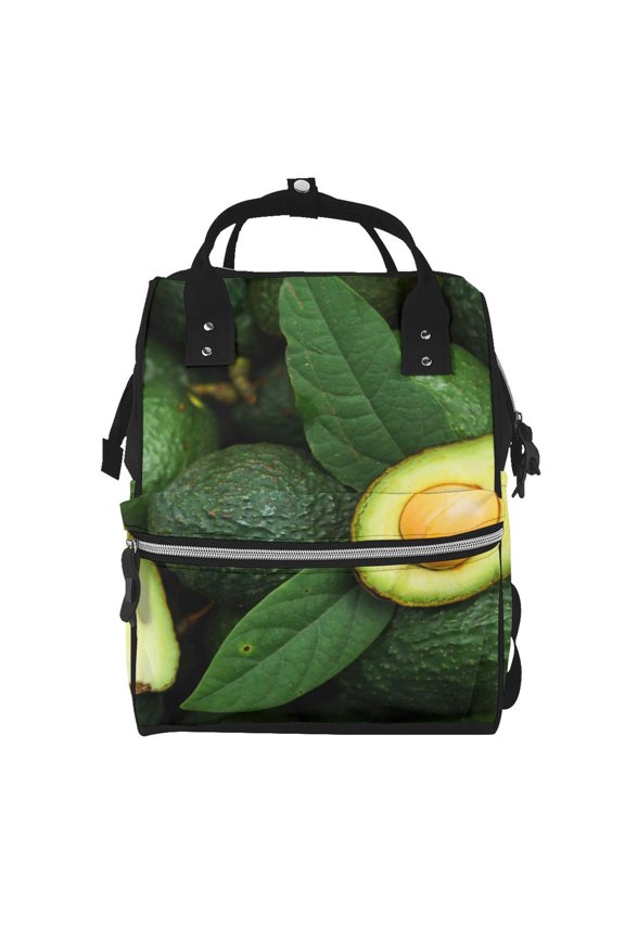 Fresh Avocados Mummy Backpack - Waterproof Twill Canvas, Large Capacity Diaper Bag with Multiple Pockets and Adjustable Straps