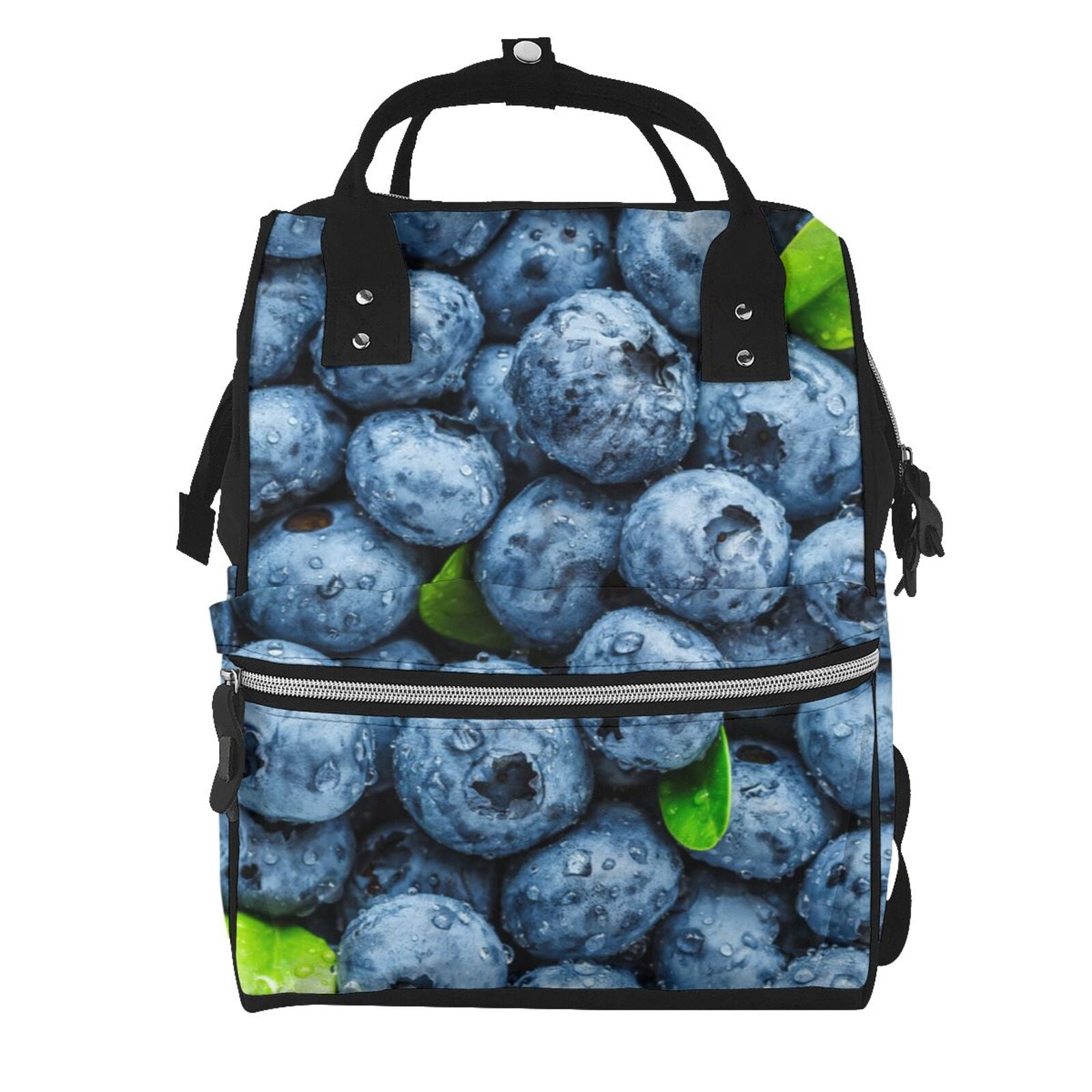 Ratiio Fresh Blueberries Mummy Backpack - Waterproof Twill Canvas, Large Capacity Diaper Bag with Multiple Pockets and Adjustable Straps