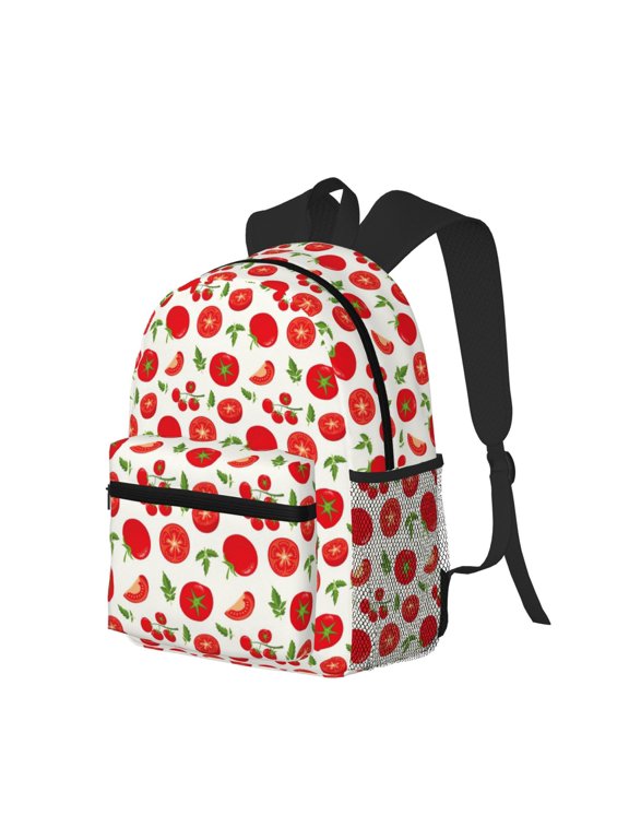 Fresh Red Tomato Print Casual Backpack for Men and Women, Water Resistant Oxford Fabric School Bag Lightweight Travel Daypack
