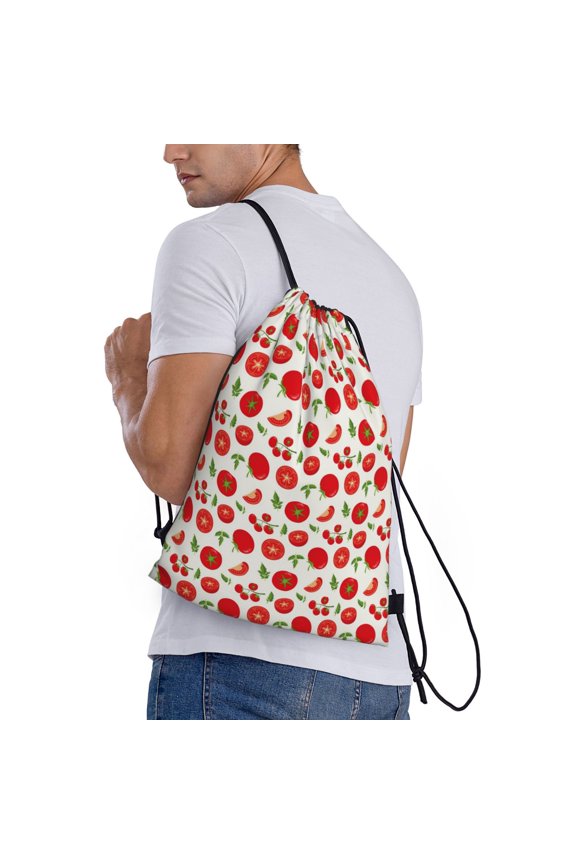 Fresh Red Tomato Print Drawstring Backpack Bag Sport Gym Sackpack Heavy Duty String Backpack for Men Women
