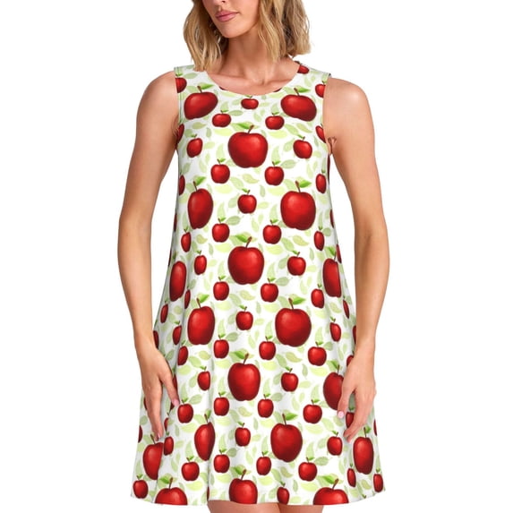 Ratiio Fruit Apples Pattern Women's Sleeveless Dress - Casual Summer Dress with Pockets, Above Knee Length, Round Neck, Ideal for Beach, Vacation, Work