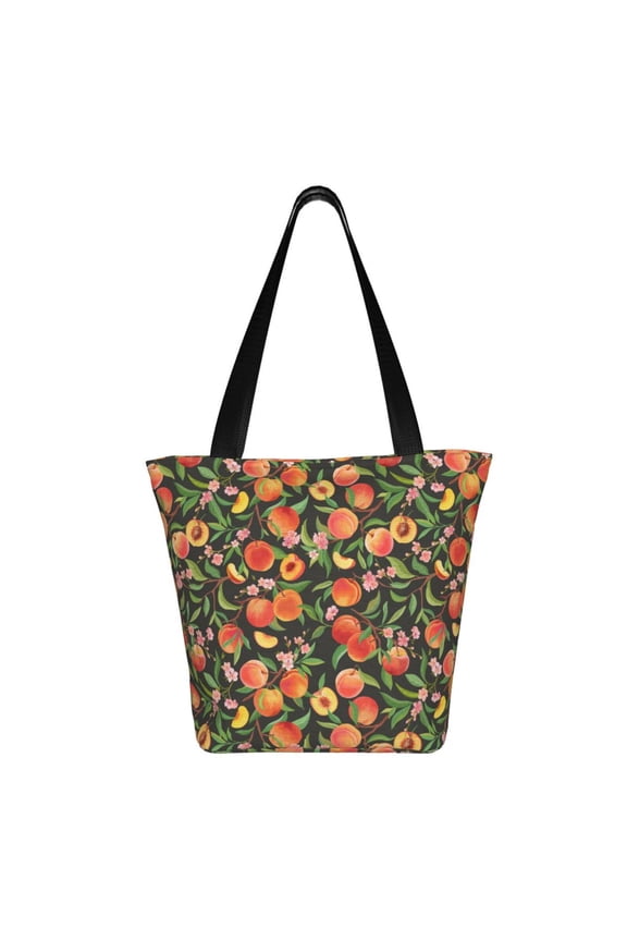 Fruits Peach Print Shoulder Bag for Women, Polyester Crossbody Purse Lightweight Handbag for Daily Travel and Casual Use