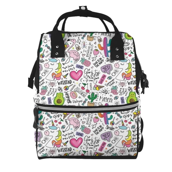 Ratiio Fun Animal with Unicorn Mummy Backpack - Waterproof Twill Canvas, Large Capacity Diaper Bag with Multiple Pockets and Adjustable Straps