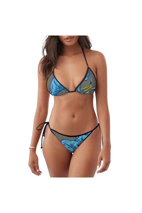 Fun Riding Dinosaur Pattern Women's Two Piece Bikini Swimsuit - Adjustable Tie Bikini Set Sexy & Comfortable Beach Swimwear