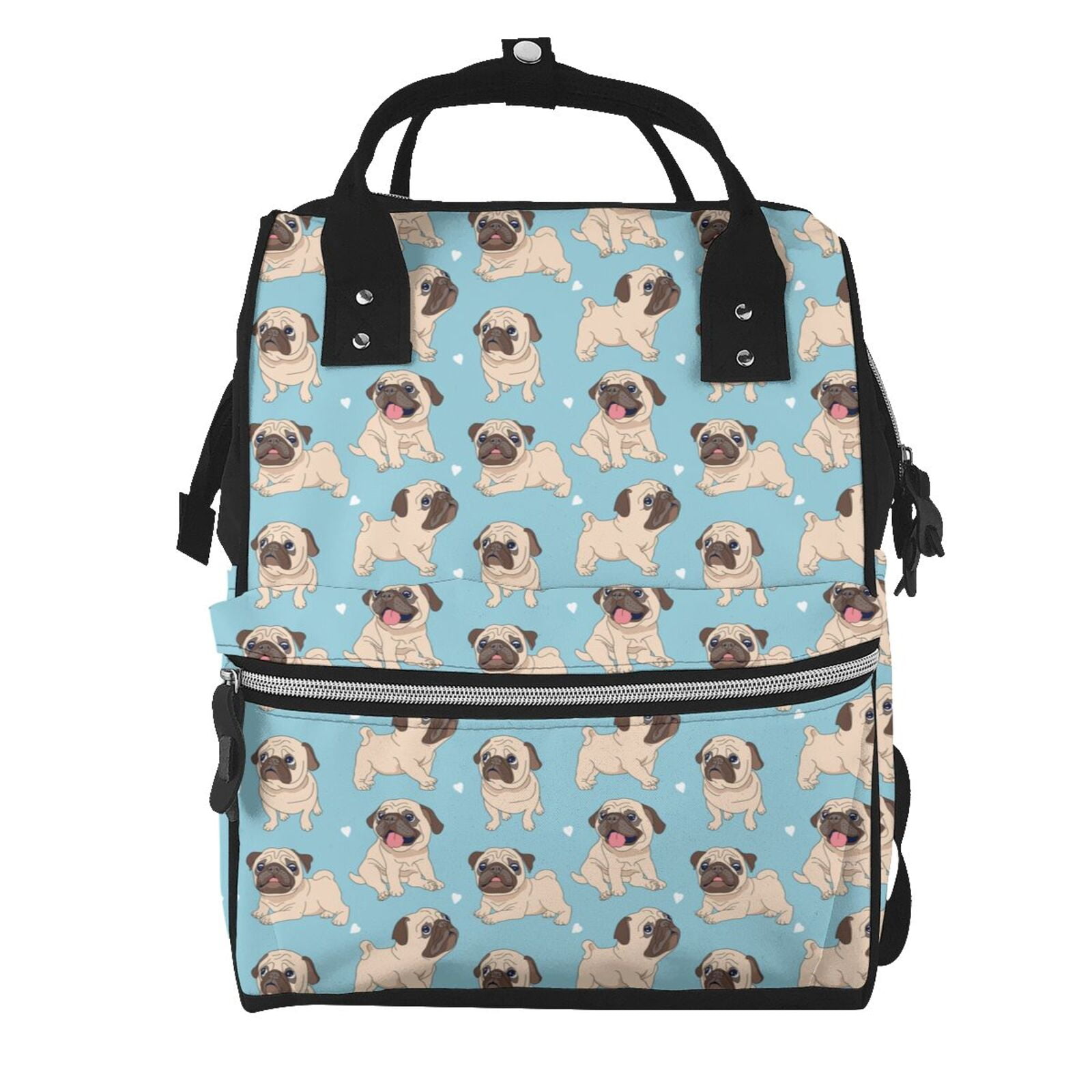 Ratiio Funny Cartoon Pugs Mummy Backpack - Waterproof Twill Canvas, Large Capacity Diaper Bag with Multiple Pockets and Adjustable Straps