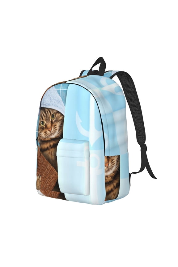 Funny Cat Taking a Bath Print Canvas Backpack for Women & Men Retro Aesthetic Rucksack Basic Backpack for High School/College Students Travel Laptop Bag