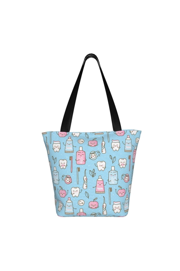 Funny Cute Teeth Print Shoulder Bag for Women, Polyester Crossbody Purse Lightweight Handbag for Daily Travel and Casual Use