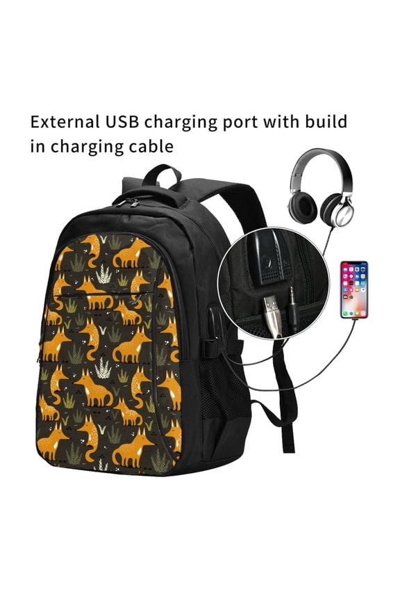Funny Fox by the Field Print Travel Laptop Backpack,Slim Sturdy Laptops Backpack with USB Charging Port, Water Resistant College School Computer Bag