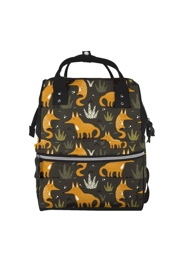Funny Fox by the Field Mummy Backpack - Waterproof Twill Canvas, Large Capacity Diaper Bag with Multiple Pockets and Adjustable Straps