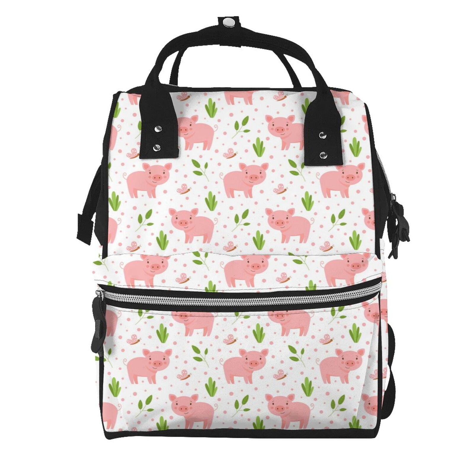 Ratiio Funny Little Pigs Mummy Backpack - Waterproof Twill Canvas, Large Capacity Diaper Bag with Multiple Pockets and Adjustable Straps
