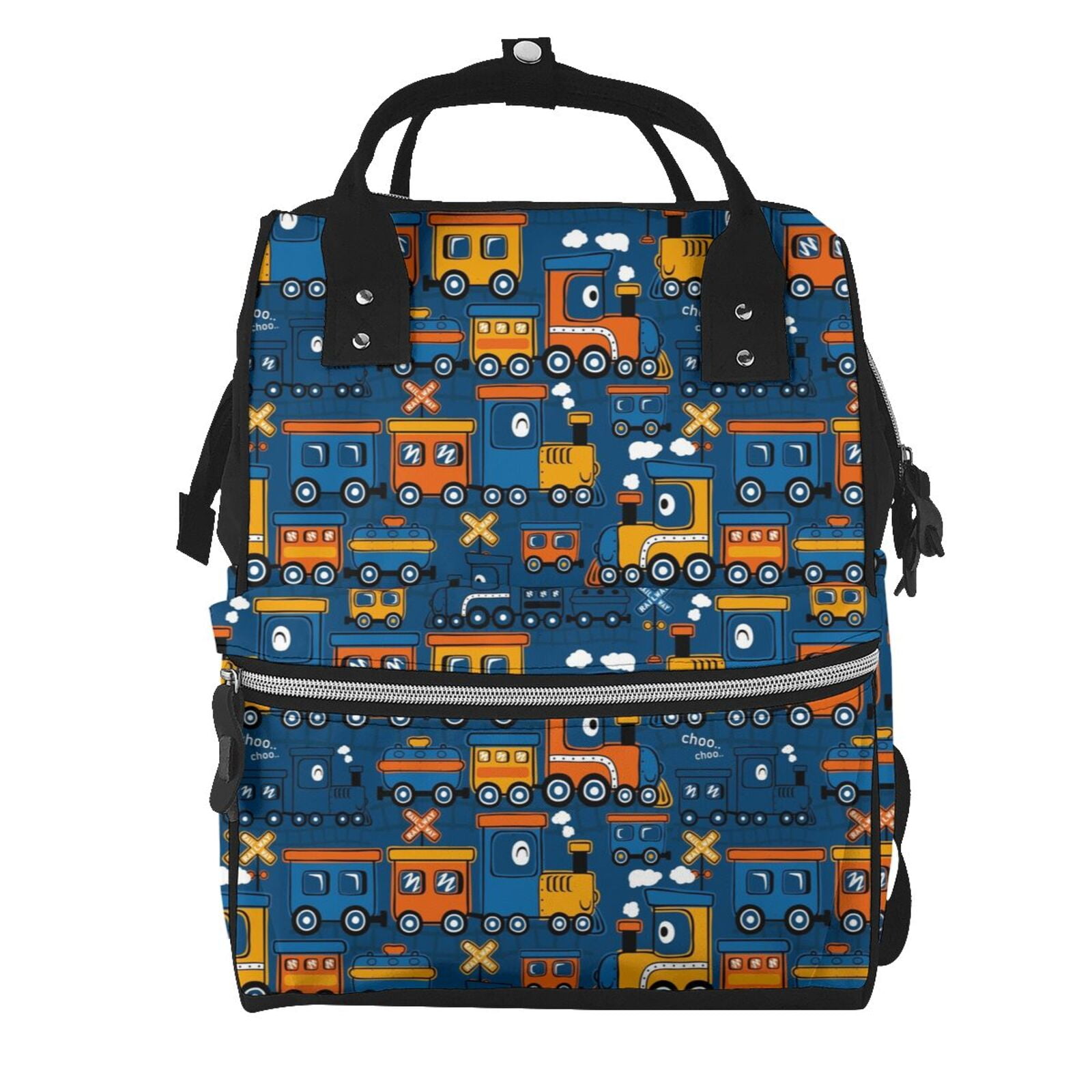 Ratiio Funny Steam Train Mummy Backpack - Waterproof Twill Canvas, Large Capacity Diaper Bag with Multiple Pockets and Adjustable Straps