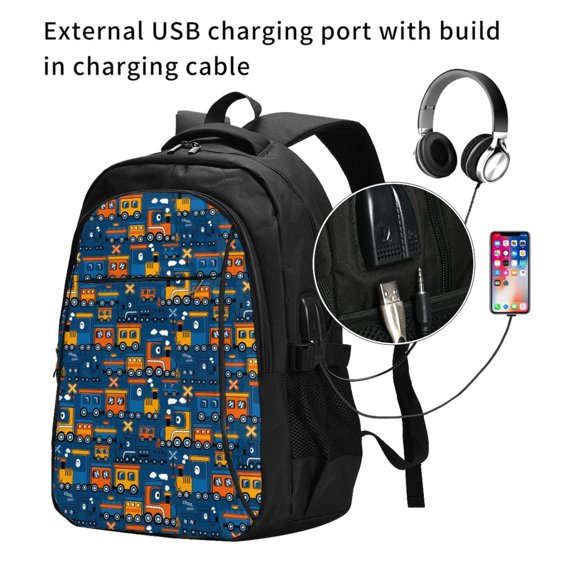 Ratiio Funny Steam Train Print Travel Laptop Backpack,Slim Sturdy Laptops Backpack with USB Charging Port, Water Resistant College School Computer Bag