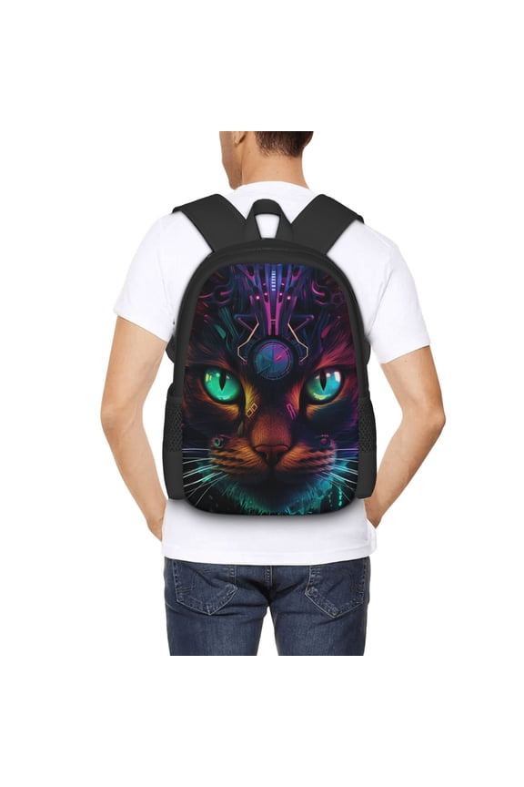 Futuristic Cat Warrior Backpack for Men and Women - Durable 600D Oxford Cloth -Large Capacity, Water-Resistant School, Travel, and Hiking Bag