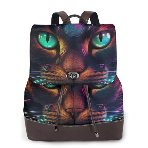 Ratiio Futuristic Cat Warrior Pattern Womens Backpack Purse Leather Backpack Purse for Women Travel Fashion Backpack Designer Ladies Shoulder Bags