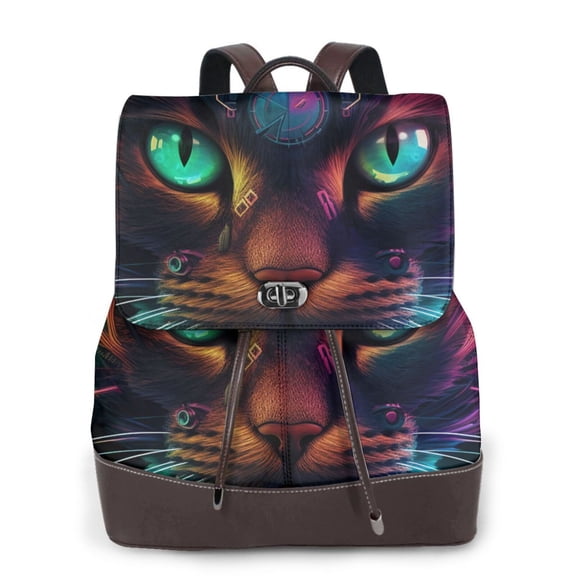 Ratiio Futuristic Cat Warrior Pattern Womens Backpack Purse Leather Backpack Purse for Women Travel Fashion Backpack Designer Ladies Shoulder Bags