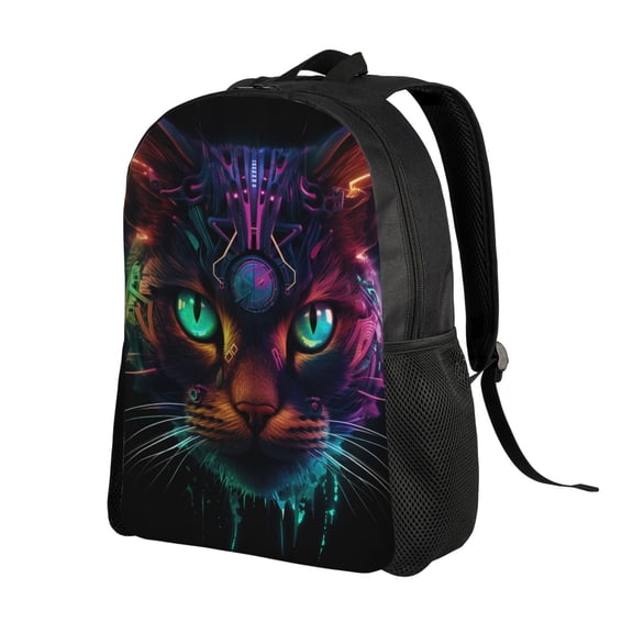 Ratiio Futuristic Cat Warrior Print Backpack with Padded 15-inch Laptop Sleeve- Spacious and Durable Daypack for Work and Travel