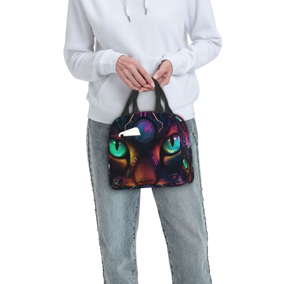 Ratiio Futuristic Cat Warrior Print Lunch Bag Lunch Box Insulated Lunch Bag Adult Lunch Box for Men and Women