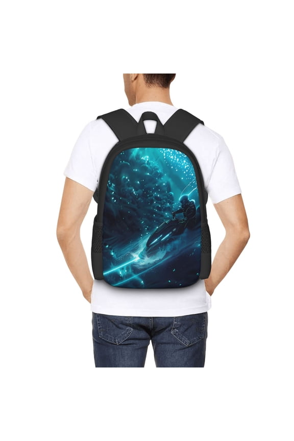 Futuristic Jet Ski Adventure Backpack for Men and Women - Durable 600D Oxford Cloth -Large Capacity, Water-Resistant School, Travel, and Hiking Bag