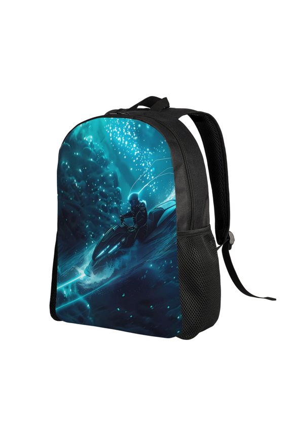 Futuristic Jet Ski Adventure Print Backpack with Padded 15-inch Laptop Sleeve- Spacious and Durable Daypack for Work and Travel