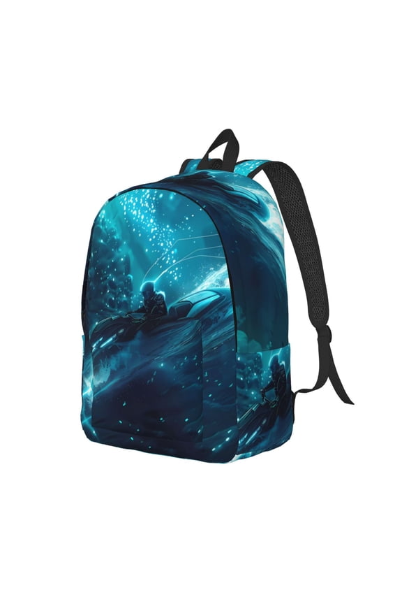 Futuristic Jet Ski Adventure Print Canvas Backpack for Women & Men Retro Aesthetic Rucksack Basic Backpack for High School/College Students Travel Laptop Bag