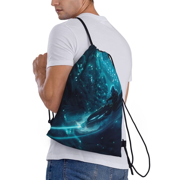 Ratiio Futuristic Jet Ski Adventure Print Drawstring Backpack Bag Sport Gym Sackpack Heavy Duty String Backpack for Men Women