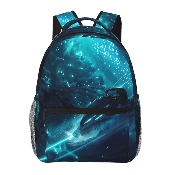 Ratiio Futuristic Jet Ski Adventure Print Eco-Friendly Casual Backpack, Water-Resistant Polyester Canvas Daypack with Smooth Zippers, Comfortable & Durable Travel Bag with Laptop Compartment
