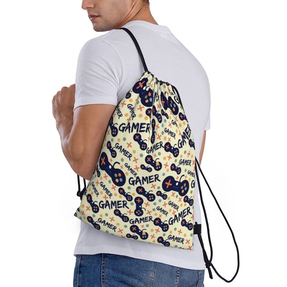 Ratiio Game Controller Print Drawstring Backpack Bag Sport Gym Sackpack Heavy Duty String Backpack for Men Women