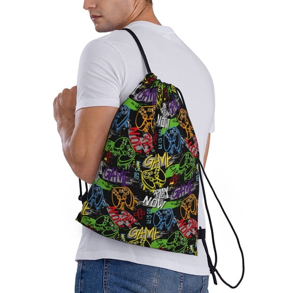 Ratiio Game Joysticks Print Drawstring Backpack Bag Sport Gym Sackpack Heavy Duty String Backpack for Men Women