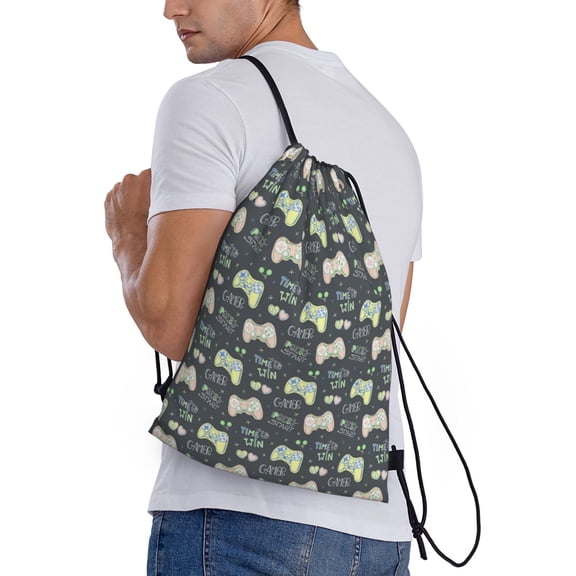 Ratiio Gamers Print Drawstring Backpack Bag Sport Gym Sackpack Heavy Duty String Backpack for Men Women
